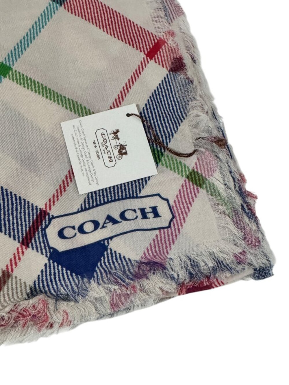 Coach Women's Tattersall Scarf Plaid Modal Woven Square Scarf #83406 - Picture 5 of 7